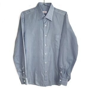 ISAIA Men's Light Blue Striped Dress Shirt Made in Italy 100% Cotton Size 16 41
